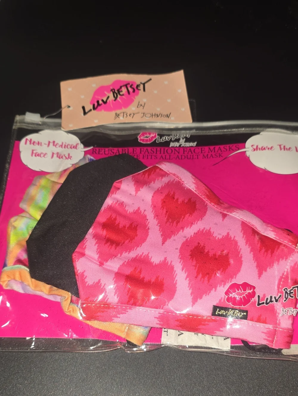 🧚‍♀️Betsey Johnson Luv Betsey Fashion Face Masks Set Of 3 NWT